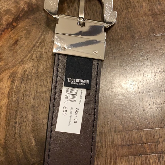 True Religion Mens Reversible Belt Black/Brown - Picture 7 of 8